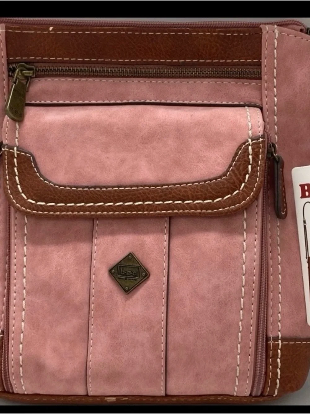 B.Ø.C Born Concept Pink & Brown Crossbody Bag With Organizer